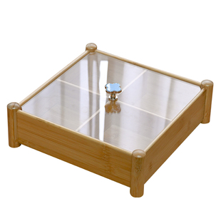 中式茶点盒客厅茶几水果盘围炉煮茶托盘家用四宫格瓜子干果收纳盒