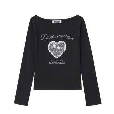 CRANK 26春新品爱心印花船领长袖T恤韩国代购