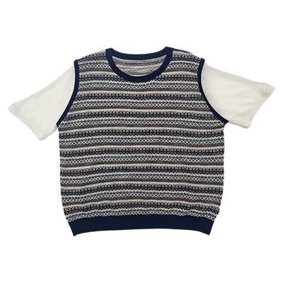 无色无味假两件条纹短袖针织衫女