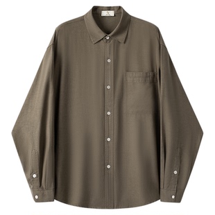 威廉福克斯秋季新款亲肤莱赛尔光泽感宽松休闲复古通勤长袖衬衫男