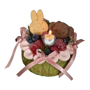 网红米菲熊兔饼干巴斯克蛋糕装饰摆件银色樱桃蜡烛生日装扮插件