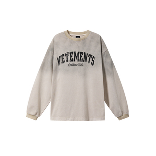 VETEMENTS复古破损logo字体印花工艺男女款秋衣长袖T恤36550502