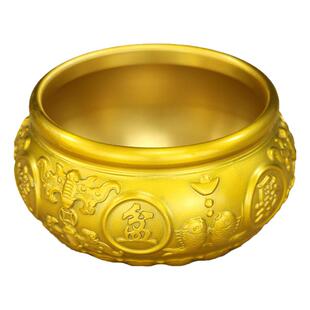 黄金色黄铜聚宝盆摆件八方来宝元宝百福缸存钱罐客厅家用香炉铜碗