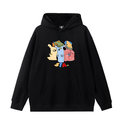 STA卡通网格小狗印花连帽卫衣