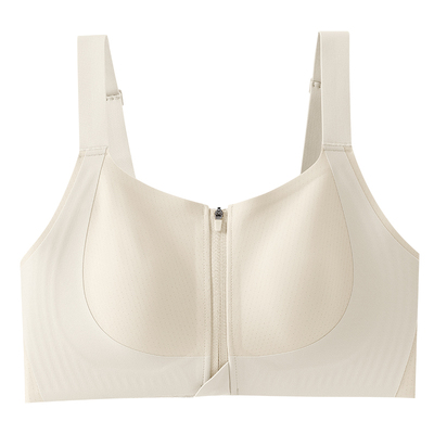 前拉链运动内衣女大胸显小薄款无痕提拉防下垂收副乳粉底液文胸罩