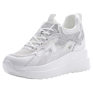 软底不累脚内增高女鞋8cm小个子2026新款网面透气运动休闲小白鞋