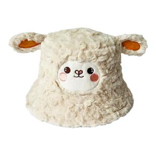 KKV可爱阿驼系列毛绒渔夫帽大檐保暖秋冬女百搭帽子围巾三件套