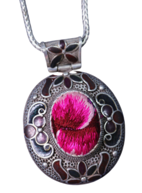 铜镀银刺绣老绣女仿老银复古项链