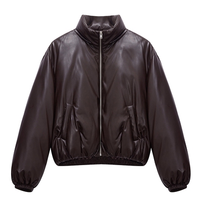 美特斯邦威羽绒服女2025年冬季新款PU面包截短羽绒服外套上衣Q