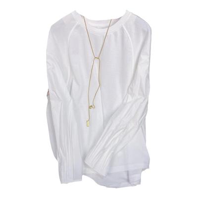 设计感压褶圆领长袖T恤秋季