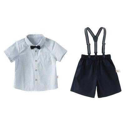 戴维贝拉男童礼服短裤套装2026夏装新款儿童宝宝衬衫莱赛尔背带裤