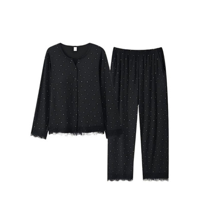 浪莎纯棉带胸垫睡衣女春秋季长袖