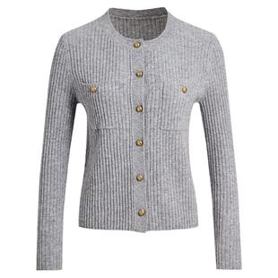 [商场同款]LANDI圆领绵羊毛肌理感亲肤系扣针织开衫女上衣冬新品