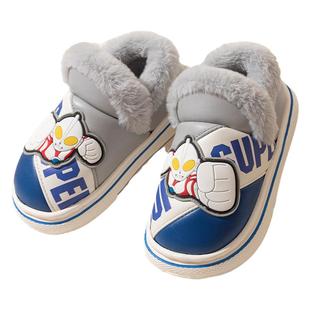 正版奥特曼儿童棉拖鞋男童冬季包跟居家防水保暖防滑外穿大童棉鞋