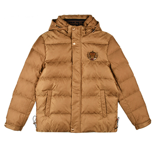 雷迪波尔男装羽绒服外套2023秋冬新款可脱卸帽全身提花潮流上衣男