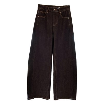 双版本暖舒绒咖啡高腰弯刀牛仔裤