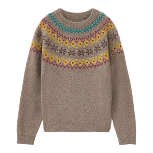 小禾【繁花】牦牛绒提花绵羊毛经典费尔岛立体文艺复古保暖针织衫