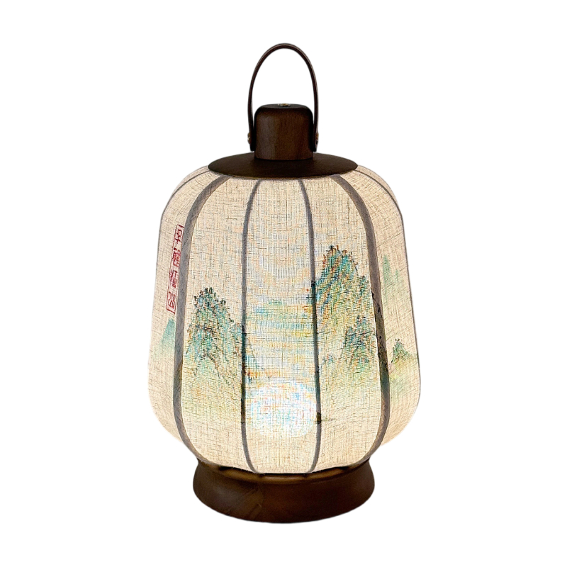 宋代美学新中式复古手绘灯笼茶室禅意书房卧室床头氛围手提台灯