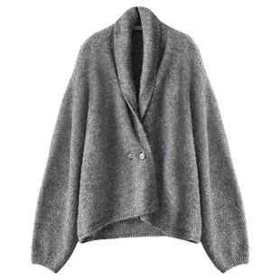 COCOBELLA格雷系花纱毛衣外套女灰色上衣休闲长绒针织衫MZ3218