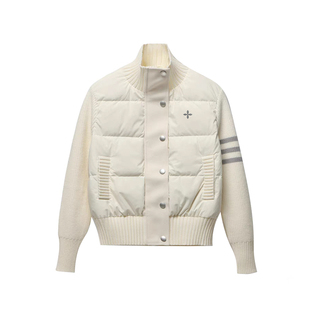 mbd小恶魔90白鸭绒毛衣针织拼接羽绒服小个子冬立领保暖面包服女