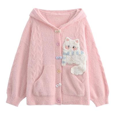 甜美可爱粉色针织开衫女毛衣外套