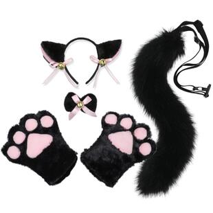 儿童猫耳朵发箍可爱日系lolita发饰头饰项链仿真毛绒猫爪发兽尾服