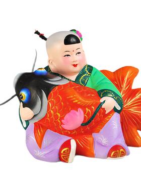 红泥坊泥人莲年有余手工摆件