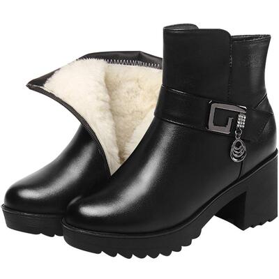 妈妈鞋冬季加绒棉鞋真皮保暖短靴