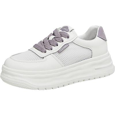 天美意夏季新款小白鞋网格厚底系带运动舒适女休闲鞋AB053BM3