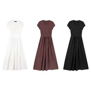 【清仓】自在而雅 夏季纯棉透气坎肩袖收腰圆领长款连衣裙6764