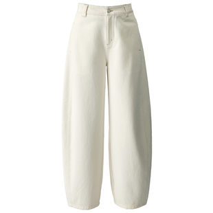 米白色牛仔裤阔腿裤宽松女裤2026新款春季梨型身材裤子休闲弯刀裤
