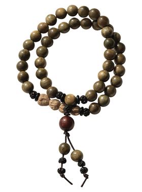 天然百香籽绿檀双圈木质手串文玩