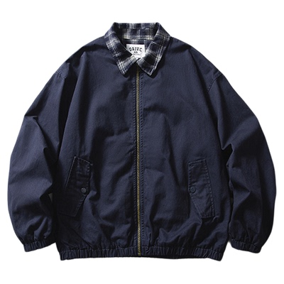 GOKIGA秋季潮流假两件格子领夹克