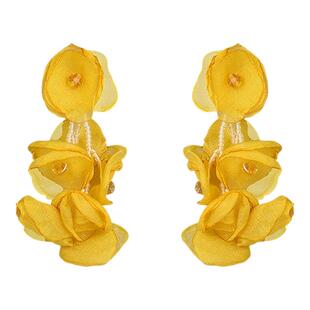 黄色花朵蚊香盘耳夹女高级感夸张无耳洞耳环绝美多巴胺度假风耳饰
