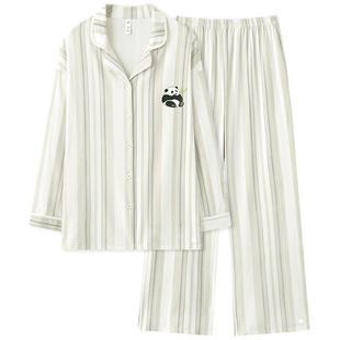 有内情侣睡衣女士新款A类纯棉家居服开衫翻领长袖休闲套装秋冬季