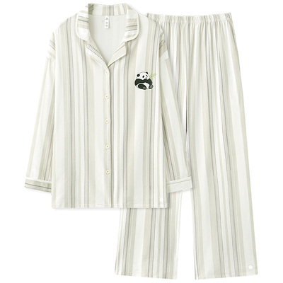 有内情侣睡衣女士新款A类纯棉家居服开衫翻领长袖休闲套装秋冬季