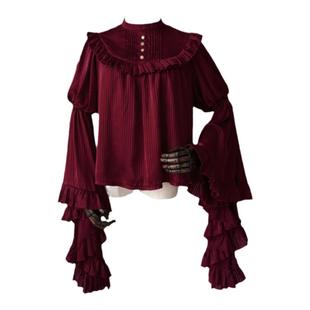 梦游上衣常规.布偶心事本lolita姬袖内搭红色衬衫宫廷风长袖衬衣