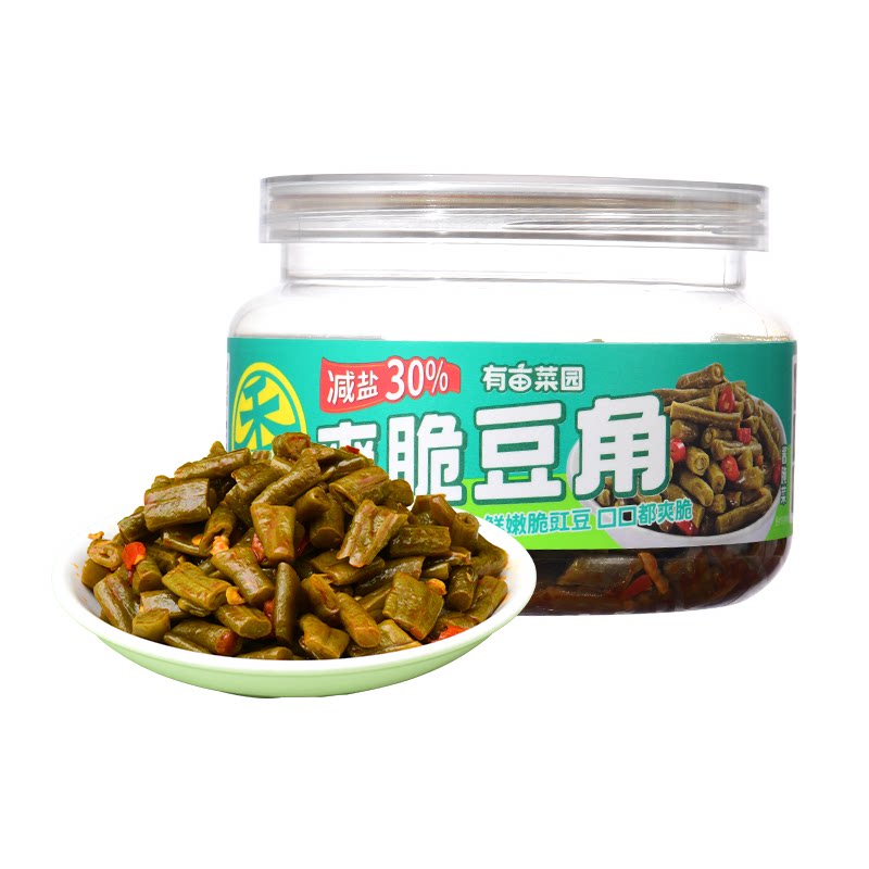 酸豇豆下饭菜免煮脆豆角腌菜咸菜配粥拌饭即食减盐罐装