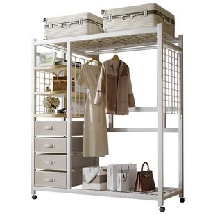 简易衣架置物架落地式衣帽架卧室家用挂衣架可移动衣服架子带抽屉