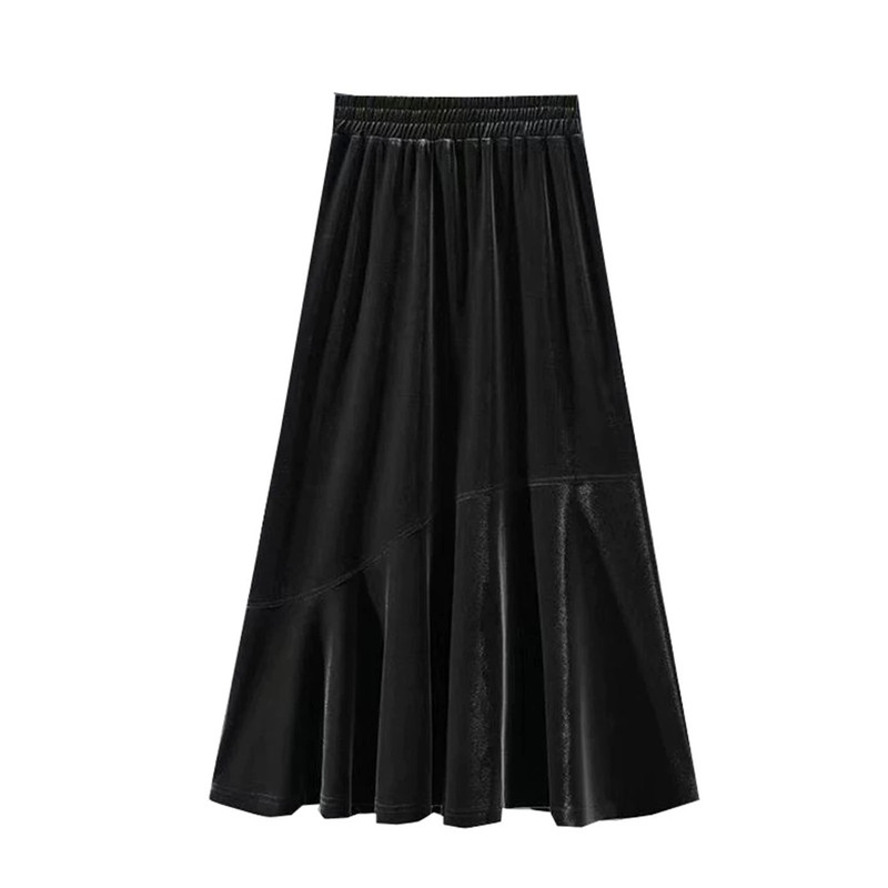 春秋金丝绒半身裙女加大码200斤胖mm遮胯宽松显瘦中长款a字裙300