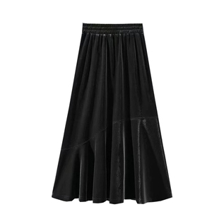 春秋金丝绒半身裙女加大码200斤胖mm遮胯宽松显瘦中长款a字裙300