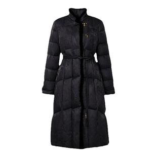 2025冬季新中式黑色立领中长款羽绒服女装人丝提花90鸭绒国风外套