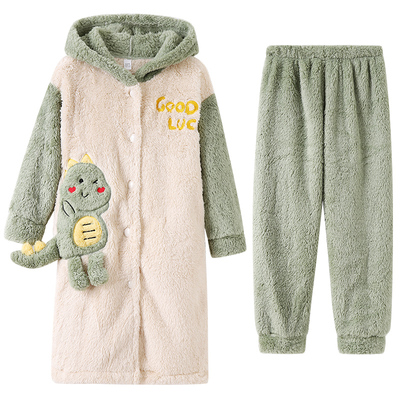 亲子睡袍珊瑚绒一家四口秋冬浴袍