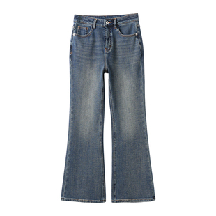 薄绒 女士加绒喇叭裤 高腰复古牛仔裤 休闲百搭微喇裤 秋冬款女装