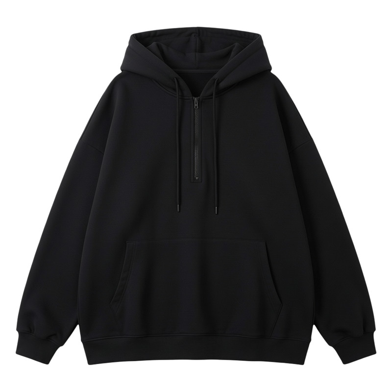 Solid color pullover half zip hoodie women纯色套头半拉链卫衣