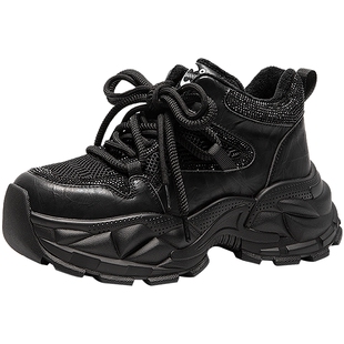 千百度厚底加绒时尚老爹鞋女2025冬季新款增高机能鞋运动休闲鞋