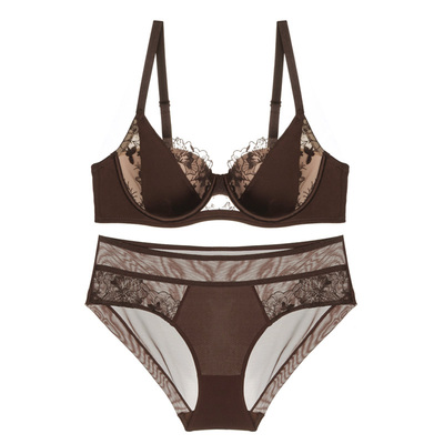 聚拢法式蕾丝大胸显小文胸套装