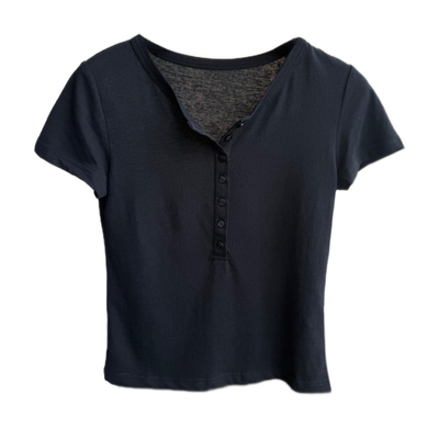 AMR UU◆时髦亨利领 凉感舒适显瘦纯色正肩短袖T恤女夏2026新款