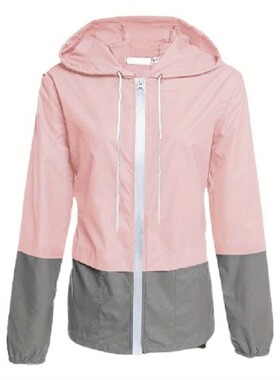V 22861 Women's Waterproof Hooded Windbreaker 拼接风衣