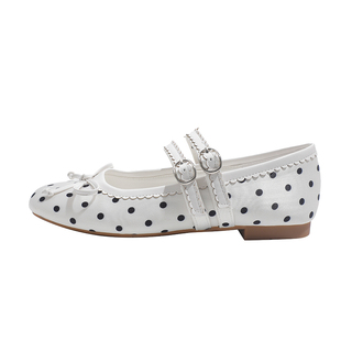 真皮~骄屿法式波点芭蕾玛丽珍鞋女2026新款一字带蝴蝶结浅口单鞋